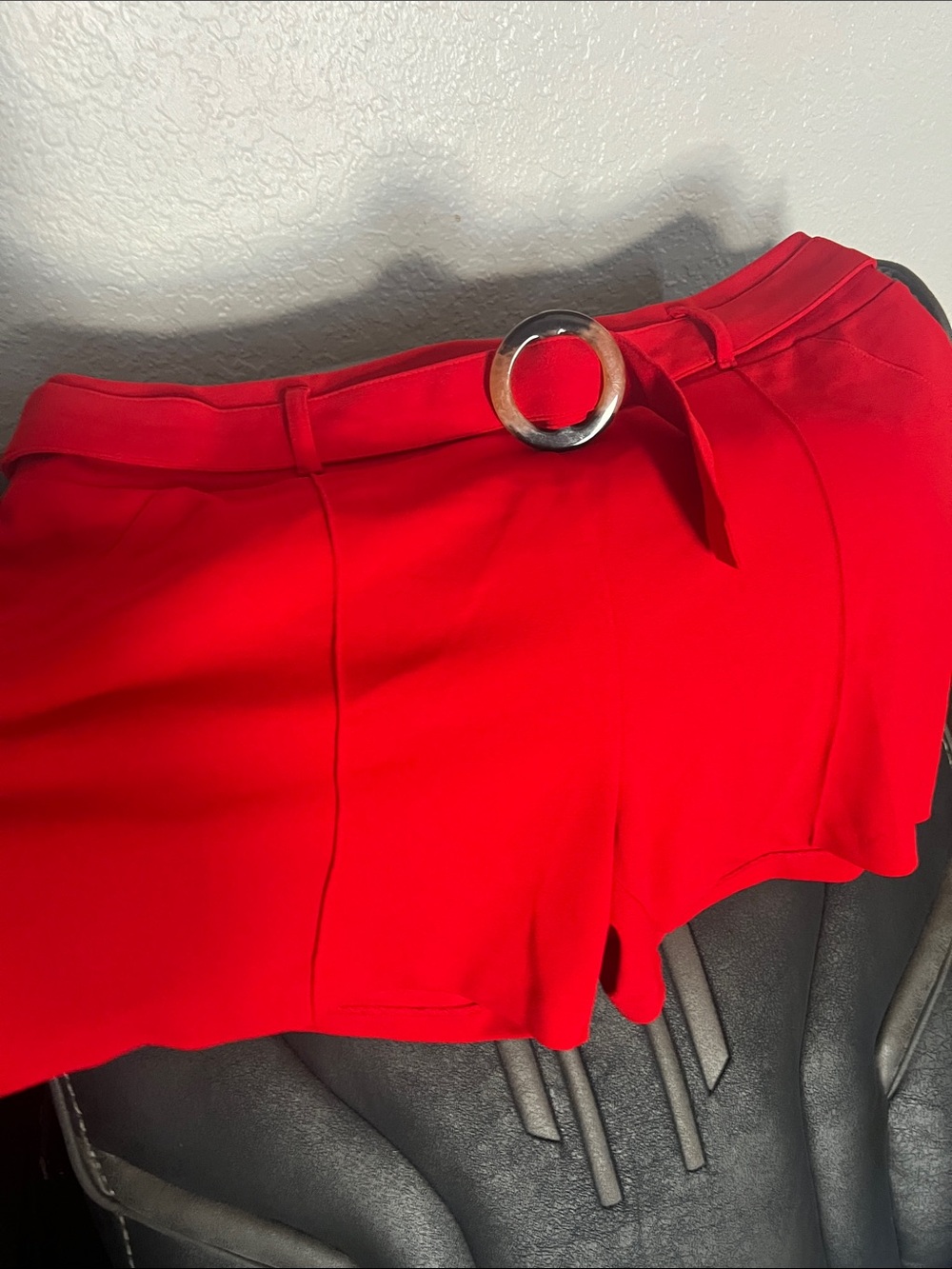 New York & Company Red High-Waist Belted Shorts